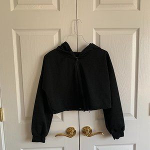 Sporty Black Cropped Hoodie Sweatshirt